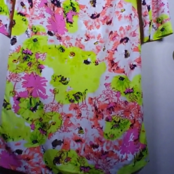 DAISY FUENTES YELLOW PINK ORANGE BLACK FLORAL DRESSE - Picture 2 of 6